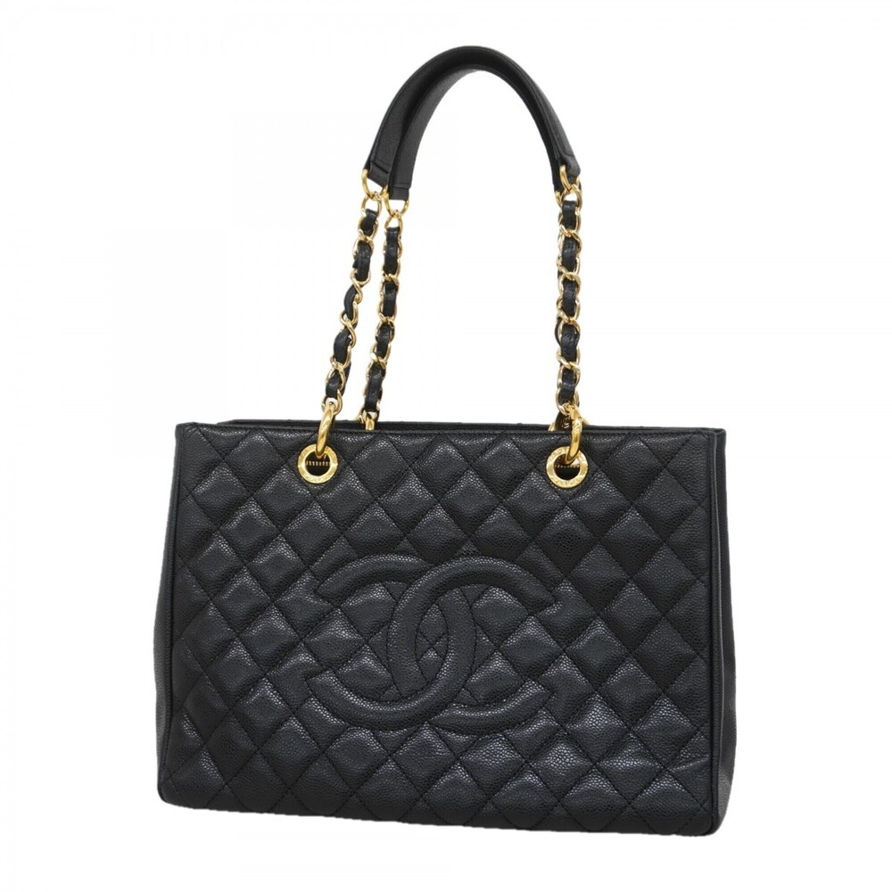 Chanel Tote Bag/Chain Tote, Matelassé Caviar Leather, Black, Women's
